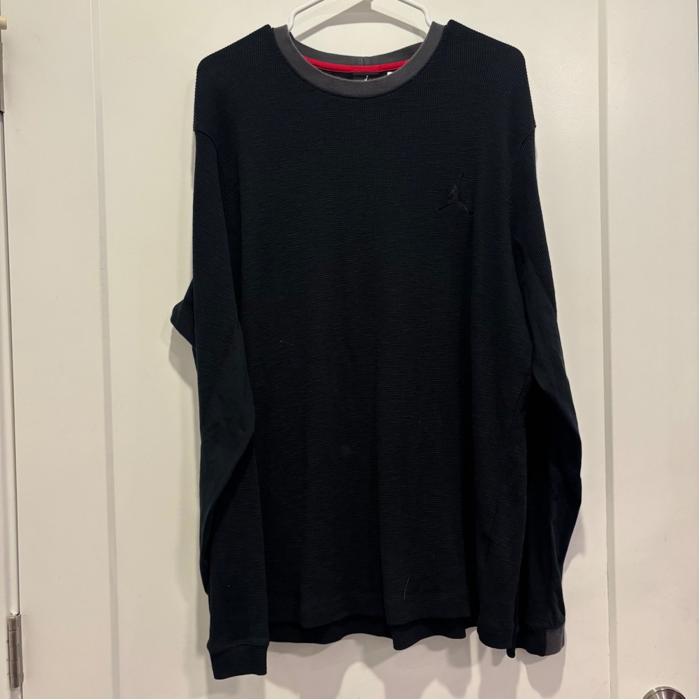 Jordan Brand Mens XXL Black Waffle Knit Thermal Long Sleeve Jumpman Shirt